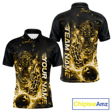 Load image into Gallery viewer, Custom Yellow Flaming Leopard Men Bowling Shirts, Fire Bowling Team Shirt Bowler Uniform IPHW10716