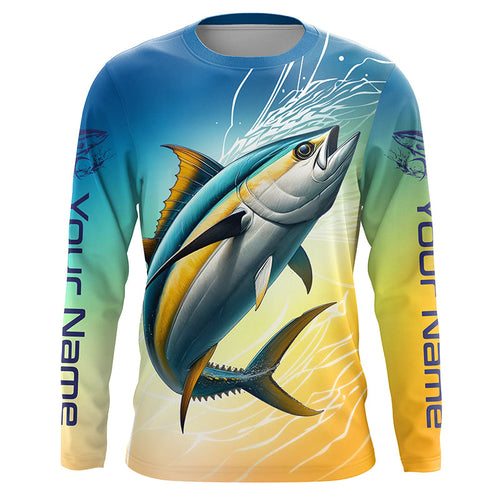 Custom Yellowfin Tuna Long Sleeve Saltwater Fishing Shirts, Tuna Uv Protection Fishing Jerseys IPHW6374