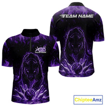 Load image into Gallery viewer, Custom Black And Purple Flame Leopard Bowling Men Quarter-Zip Shirt, Bowling League Team Shirt IPHW11255