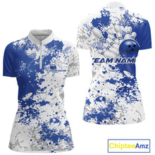 Load image into Gallery viewer, Custom Blue Splatter Bowling Team Women Quarter-Zip Shirt, Bowling League Shirt IPHW11258