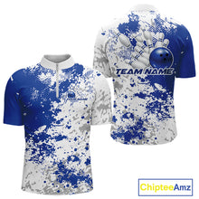Load image into Gallery viewer, Custom Blue Splatter Bowling Team Men Quarter-Zip Shirt, Bowling League Shirt Bowler Jerseys IPHW11258