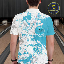 Load image into Gallery viewer, Custom Teal Blue Splatter Bowling Team Men Polo Shirt, Bowling League Shirt Bowler Jerseys IPHW11259