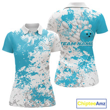 Load image into Gallery viewer, Custom Teal Blue Splatter Bowling Team Women Polo Shirt, Bowling League Shirt Bowler Jerseys IPHW11259