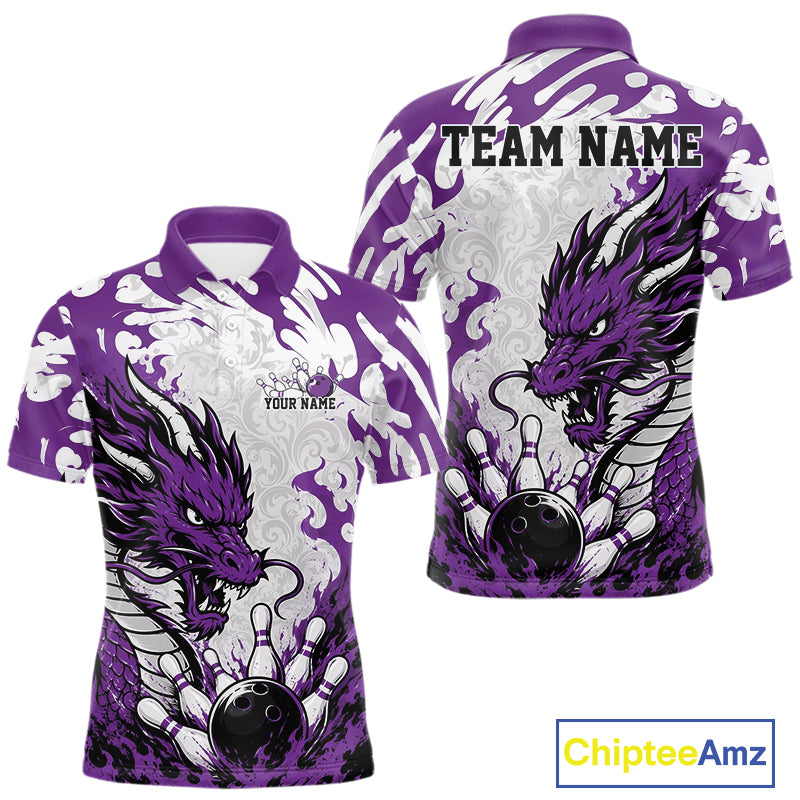 Purple and white polo shirt with dragon design on a white background, featuring 'Chiptee Amz' branding.