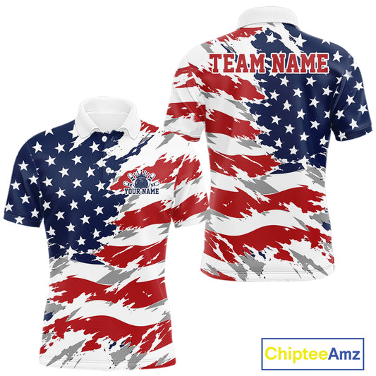 Polo shirt with American flag design on a white background, featuring 'Chiptee Amz' branding.