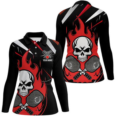 Custom Red Flame Pickleball Shirts for women, Skull Pickleball Jerseys For Team IPHW6920