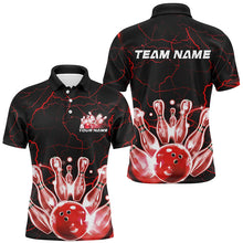 Load image into Gallery viewer, Black And Red Thunder Lightning Custom Bowling Polo Shirts For Men, Bowling League Shirts IPHW7122