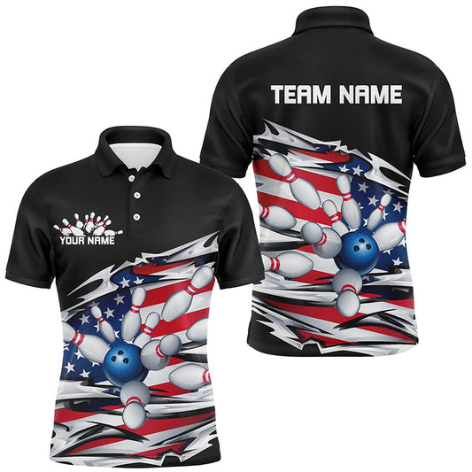 Custom Patriotic Bowling Shirts For Men, American Flag Bowling League Shirts Bowling Uniform IPHW7432