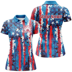 Watercolor Splatters American Flag Custom Patriotic Ladies Bowling Shirts, US Bowling Shirt IPHW7712