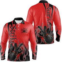 Load image into Gallery viewer, Black And Red Custom Tribal Flame Bowling Shirts For Men, Bowling Team Shirt Bowler Jersey IPHW7941