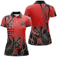 Load image into Gallery viewer, Black And Red Custom Tribal Flame Bowling Shirts For Women, Bowling Team Shirt Bowler IPHW7941