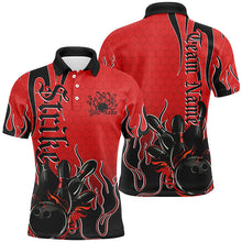 Load image into Gallery viewer, Black And Red Custom Tribal Flame Bowling Shirts For Men, Bowling Team Shirt Bowler Jersey IPHW7941