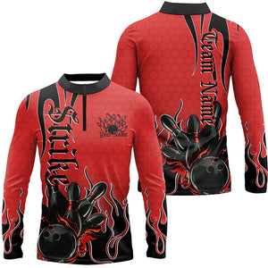 Black And Red Custom Tribal Flame Bowling Shirts For Men, Bowling Team Shirt Bowler Jersey IPHW7941