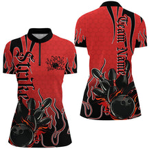 Load image into Gallery viewer, Black And Red Custom Tribal Flame Bowling Shirts For Women, Bowling Team Shirt Bowler IPHW7941