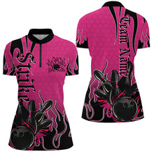 Load image into Gallery viewer, Black And Pink Custom Tribal Flame Bowling Shirts For Women, Bowling Team Shirt Bowler IPHW7943