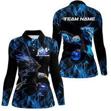 Load image into Gallery viewer, Blue Flame Eagle Custom Bowling Team Shirts For Women, Fire Bowling League Shirt IPHW7948