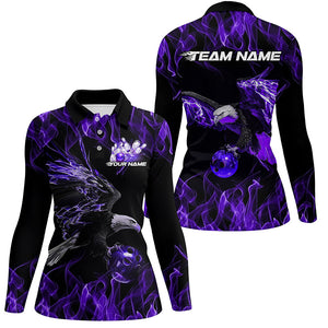 Purple Flame Eagle Custom Bowling Team Shirts For Women, Fire Bowling League Shirt IPHW7950