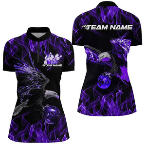 Purple Flame Eagle Custom Bowling Team Shirts For Women, Fire Bowling League Shirt IPHW7950