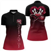 Load image into Gallery viewer, Black And Red Custom Valentines Bowling Womens Quarter-Zip Shirts, Love Couple Shirt IPHW8370