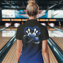 Load image into Gallery viewer, Black And Blue Custom Valentines Bowling Polo Shirts For Women, Infinity Love Couple Shirt IPHW8371