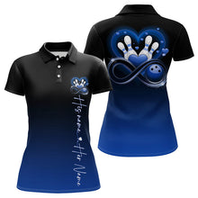 Load image into Gallery viewer, Black And Blue Custom Valentines Bowling Polo Shirts For Women, Infinity Love Couple Shirt IPHW8371