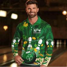 Load image into Gallery viewer, Custom Green St Patrick&#39;S Day Bowling Long Sleeve Polo Shirts For Men, Celtic Team Bowling Outfits IPHW8375