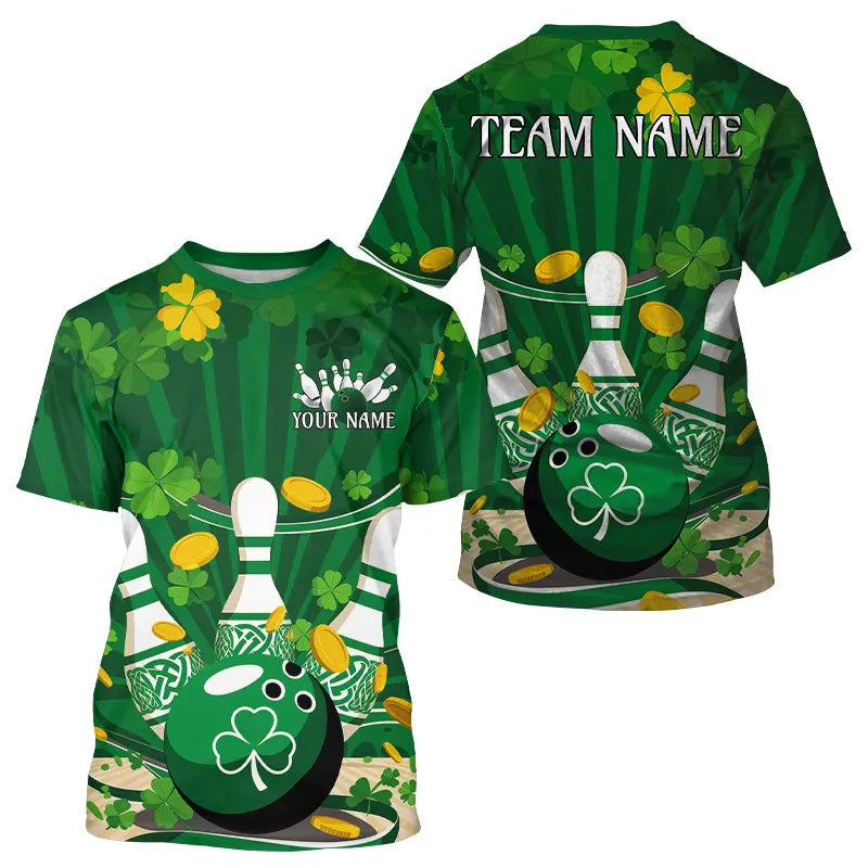 Custom Green St Patrick'S Day Bowling T-Shirts For Men, Celtic Team Bowling Outfits IPHW8375
