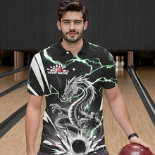 Load image into Gallery viewer, Custom Black And Green Thunder Lightning Dragon Bowling Team Polo Shirts For Men IPHW8555