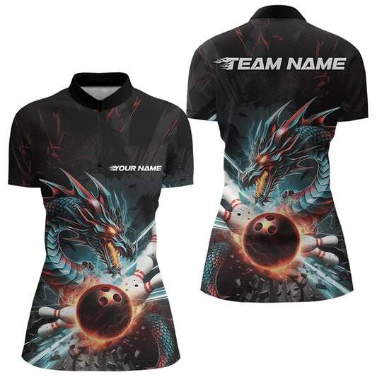 Custom Dragon Bowling Team Womens Quarter-Zip Shirts, Dragon Bowling League Shirt IPHW8559