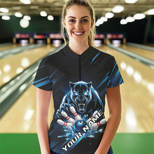 Load image into Gallery viewer, Custom Black And Blue Panther Bowling Womens Quarter-Zip Shirts, Bowling Team Uniform IPHW8563