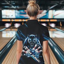 Load image into Gallery viewer, Custom Black And Blue Panther Bowling Womens Quarter-Zip Shirts, Bowling Team Uniform IPHW8563
