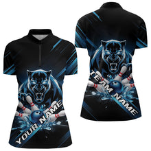 Load image into Gallery viewer, Custom Black And Blue Panther Bowling Womens Quarter-Zip Shirts, Bowling Team Uniform IPHW8563