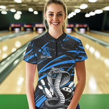 Load image into Gallery viewer, Custom Black And Blue Cobra Snake Bowling Womens Quarter-Zip Shirts, Bowling League Shirts IPHW8566