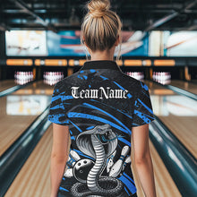 Load image into Gallery viewer, Custom Black And Blue Cobra Snake Bowling Womens Quarter-Zip Shirts, Bowling League Shirts IPHW8566