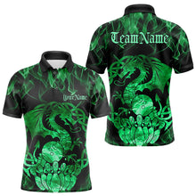 Load image into Gallery viewer, Custom Green Fire Flame Viking Dragon Bowling Men Polo Team Shirts, Celtic Bowling Shirts IPHW8875