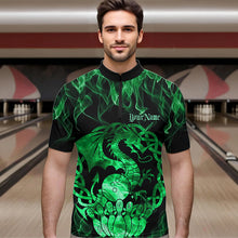 Load image into Gallery viewer, Custom Green Fire Flame Viking Dragon Bowling Men Quarter-Zip Team Shirts, Celtic Bowling Shirts IPHW8875