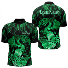 Load image into Gallery viewer, Custom Green Fire Flame Viking Dragon Bowling Men Quarter-Zip Team Shirts, Celtic Bowling Shirts IPHW8875