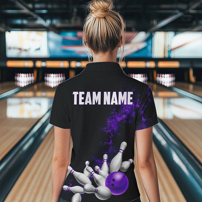 Custom Purple Strike Bowling Women Polo Shirts Bowling Team Jerseys Bowling League Shirts IPHW8879