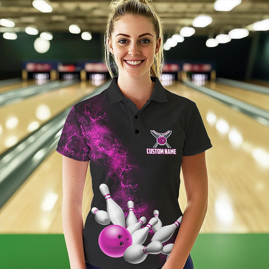 Custom Pink Strike Bowling Polo Shirts For Women Bowling Team Jerseys Bowling League Shirts IPHW8880
