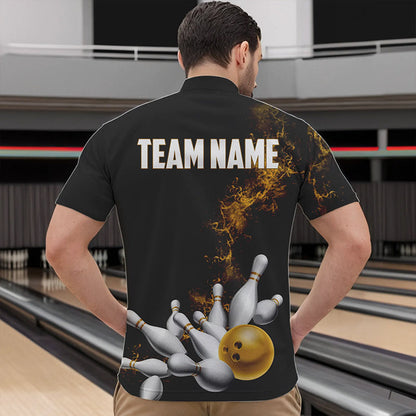Custom Yellow Bowling Quarter-Zip Shirts For Men Bowling Team Jerseys Bowling League Shirts IPHW8882