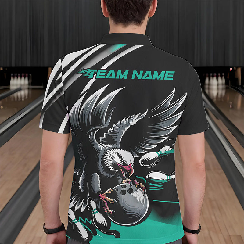 Custom Black And Blue Eagle Bowling Jerseys, Bowling Team Men Polo Shirts Bowlers Outfits IPHW8887
