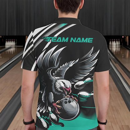 Custom Black And Blue Eagle Bowling Jerseys, Bowling Team Men Polo Shirts Bowlers Outfits IPHW8887