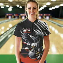 Load image into Gallery viewer, Custom Black And Orange Eagle Bowling Jerseys, Bowling Team Women Quarter-Zip Shirts IPHW8888