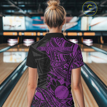 Load image into Gallery viewer, Custom Black And Purple Maori Style Koru Spiral Tribal Women Bowling Polo Team Shirt IPHW10959