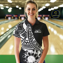 Load image into Gallery viewer, Custom Black And White Maori Style Koru Spiral Tribal Women Bowling Polo Team Shirt IPHW10960
