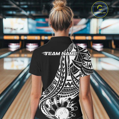 Custom Black And White Maori Style Koru Spiral Tribal Women Bowling Quarter-Zip Shirt IPHW10960