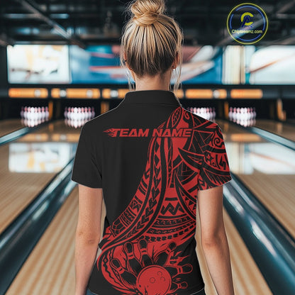 Custom Black And Red Maori Style Koru Spiral Tribal Women Bowling Quarter-Zip Team Shirt IPHW10961