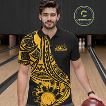 Load image into Gallery viewer, Custom Black And Yellow Maori Style Koru Spiral Tribal Men Bowling Polo Team Shirt IPHW10963