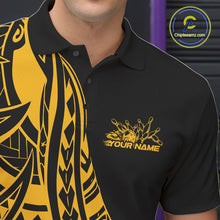 Load image into Gallery viewer, Custom Black And Yellow Maori Style Koru Spiral Tribal Men Bowling Polo Team Shirt IPHW10963