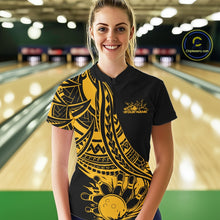 Load image into Gallery viewer, Custom Black And Yellow Maori Style Koru Spiral Tribal Women Bowling Quarter-Zip Shirt IPHW10963